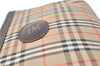 Authentic Burberrys Nova Check Canvas Pouch Purse Brown Beige J1941