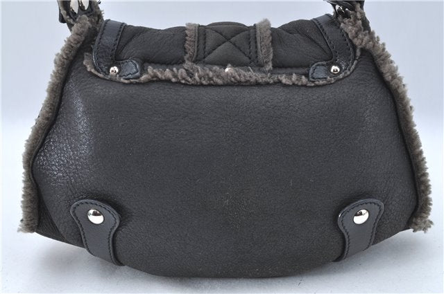 Authentic Ferragamo Gancini Leather Mouton Shoulder Bag Purse Black J1966