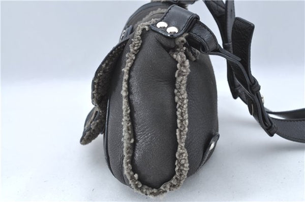 Authentic Ferragamo Gancini Leather Mouton Shoulder Bag Purse Black J1966