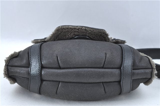 Authentic Ferragamo Gancini Leather Mouton Shoulder Bag Purse Black J1966