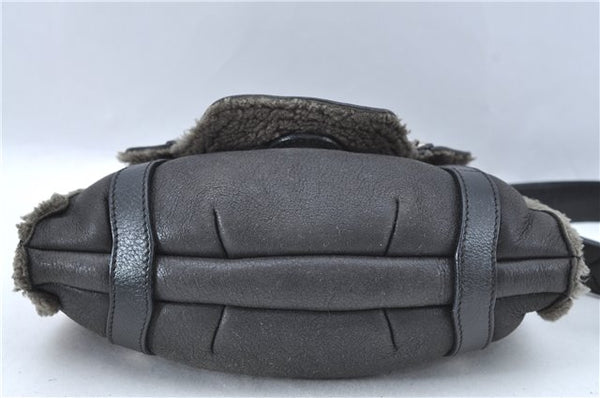 Authentic Ferragamo Gancini Leather Mouton Shoulder Bag Purse Black J1966