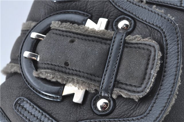 Authentic Ferragamo Gancini Leather Mouton Shoulder Bag Purse Black J1966