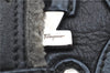 Authentic Ferragamo Gancini Leather Mouton Shoulder Bag Purse Black J1966