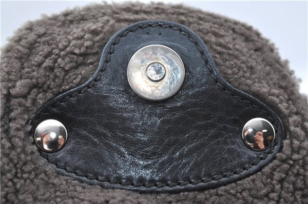 Authentic Ferragamo Gancini Leather Mouton Shoulder Bag Purse Black J1966