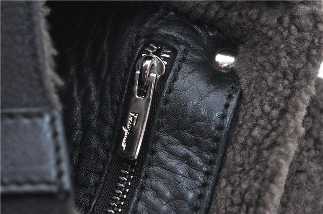Authentic Ferragamo Gancini Leather Mouton Shoulder Bag Purse Black J1966