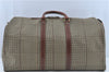 Auth POLO Ralph Lauren Vintage Check PVC Leather Travel Boston Bag Brown J1967