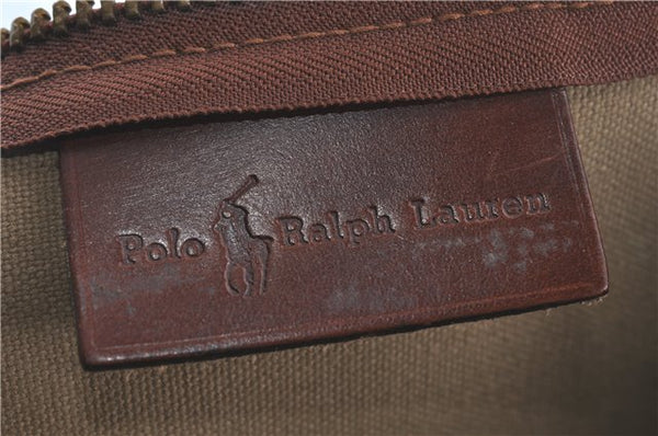 Auth POLO Ralph Lauren Vintage Check PVC Leather Travel Boston Bag Brown J1967