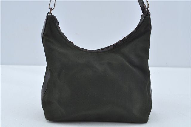 Authentic GUCCI Shoulder Hand Bag Purse Nylon Leather 0000602 Khaki Green J1970