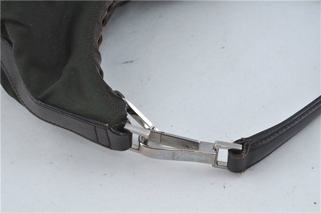 Authentic GUCCI Shoulder Hand Bag Purse Nylon Leather 0000602 Khaki Green J1970