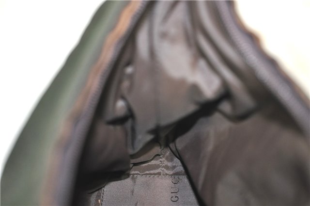 Authentic GUCCI Shoulder Hand Bag Purse Nylon Leather 0000602 Khaki Green J1970