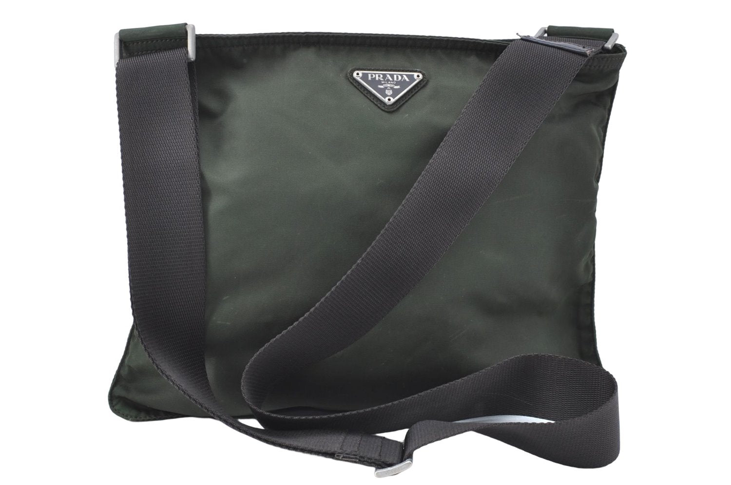 Authentic PRADA Nylon Shoulder Cross Body Bag Purse Khaki Green J1971