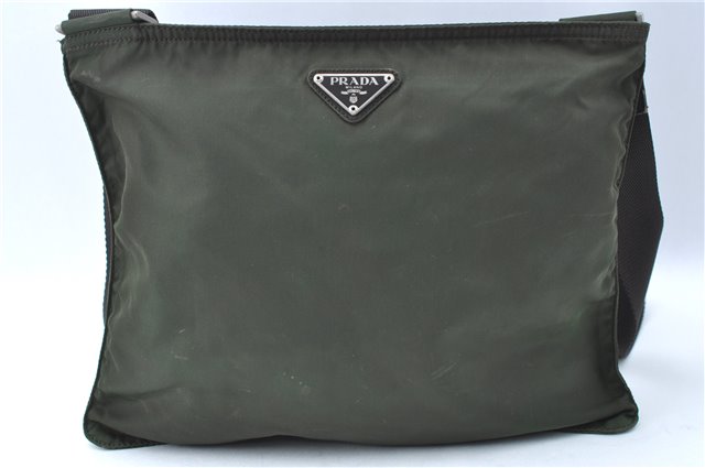 Authentic PRADA Nylon Shoulder Cross Body Bag Purse Khaki Green J1971