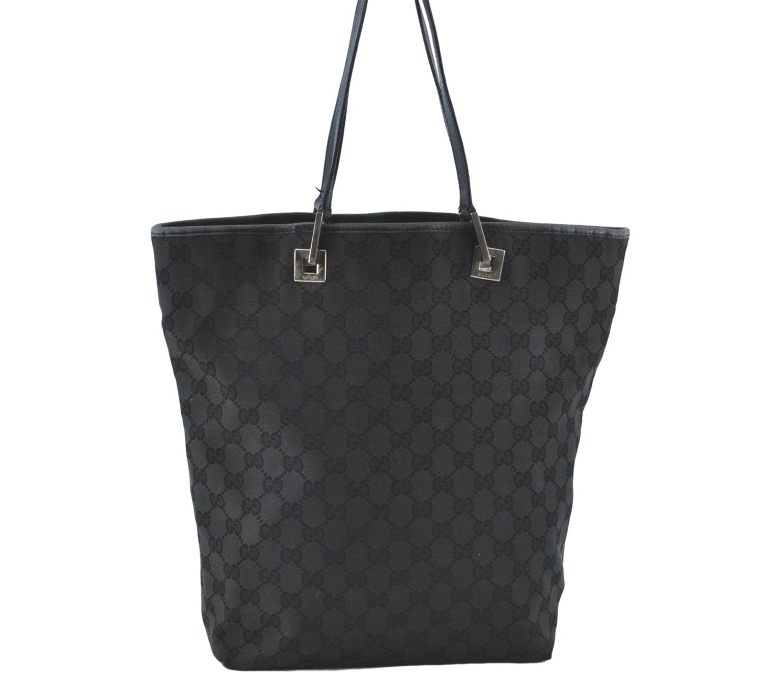 Authentic GUCCI Shoulder Tote Bag Purse GG Canvas Leather 0021098 Black J1973