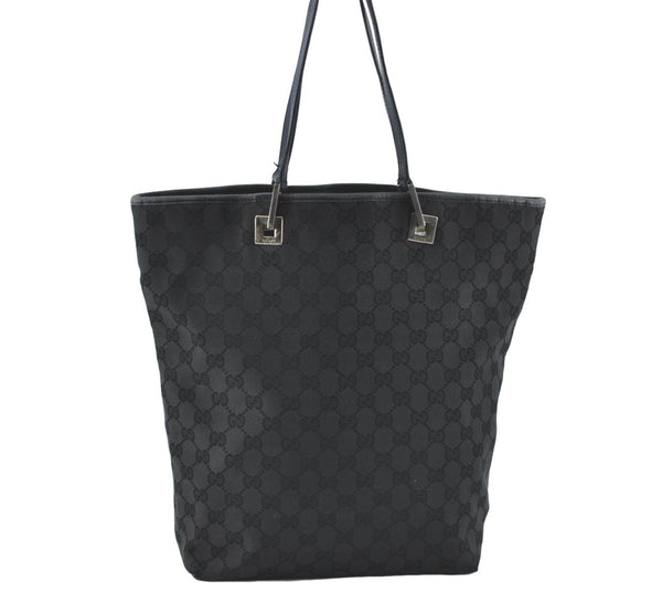 Authentic GUCCI Shoulder Tote Bag Purse GG Canvas Leather 0021098 Black J1973