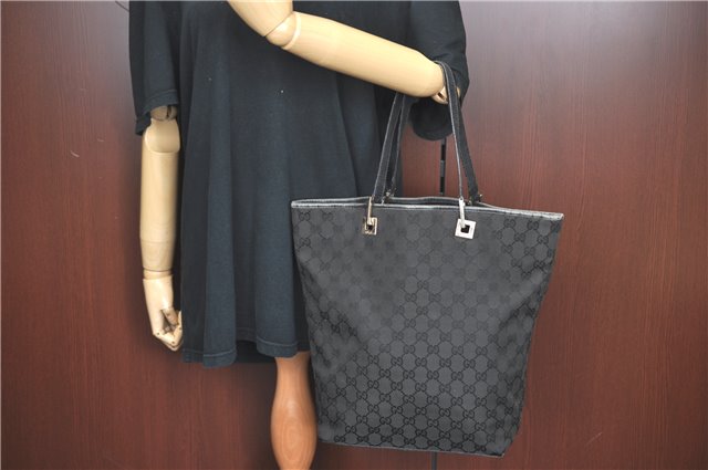 Authentic GUCCI Shoulder Tote Bag Purse GG Canvas Leather 0021098 Black J1973