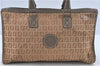 Authentic FENDI Zucchino Hand Boston Bag Purse Canvas Leather Beige J1974