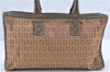 Authentic FENDI Zucchino Hand Boston Bag Purse Canvas Leather Beige J1974