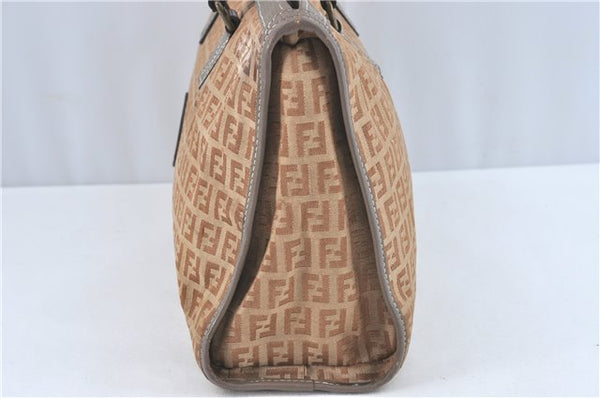 Authentic FENDI Zucchino Hand Boston Bag Purse Canvas Leather Beige J1974