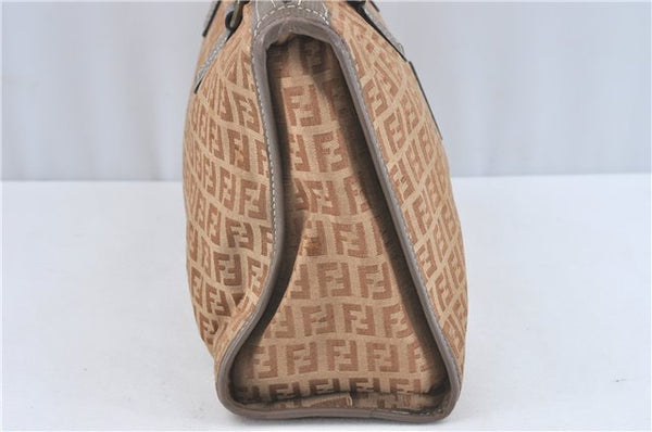 Authentic FENDI Zucchino Hand Boston Bag Purse Canvas Leather Beige J1974