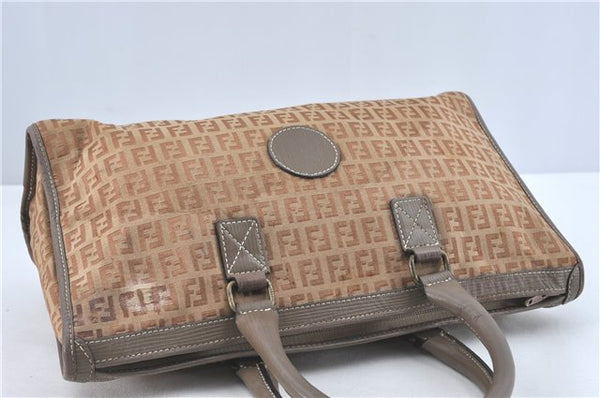 Authentic FENDI Zucchino Hand Boston Bag Purse Canvas Leather Beige J1974