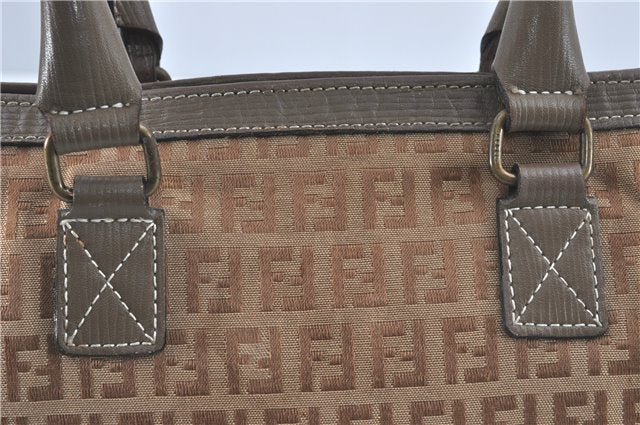 Authentic FENDI Zucchino Hand Boston Bag Purse Canvas Leather Beige J1974