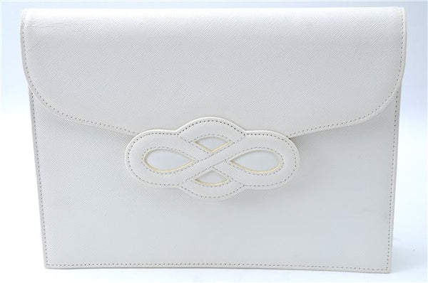 Authentic YVES SAINT LAURENT Clutch Bag Purse Leather White J1975