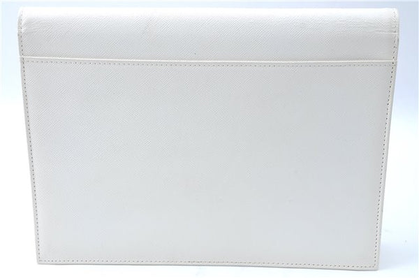 Authentic YVES SAINT LAURENT Clutch Bag Purse Leather White J1975