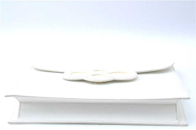 Authentic YVES SAINT LAURENT Clutch Bag Purse Leather White J1975