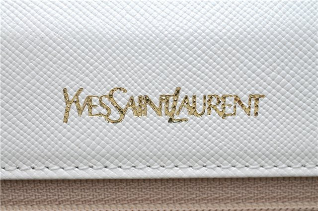 Authentic YVES SAINT LAURENT Clutch Bag Purse Leather White J1975