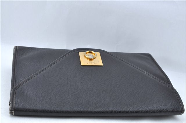 Authentic CELINE Documents Case Leather Black J1977