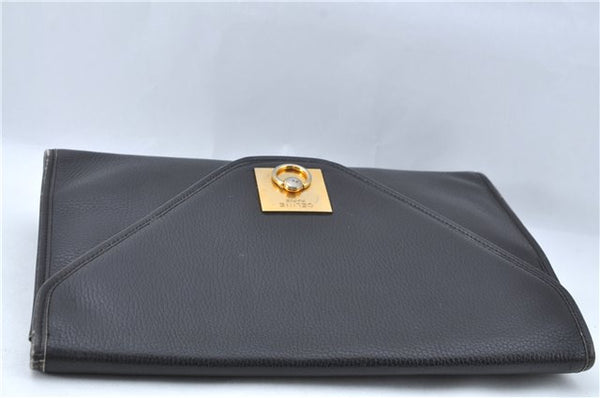 Authentic CELINE Documents Case Leather Black J1977