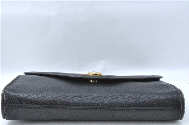 Authentic CELINE Documents Case Leather Black J1977