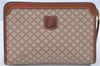 Authentic CELINE Macadam Blason Clutch Hand Bag PVC Leather Beige Brown J1978