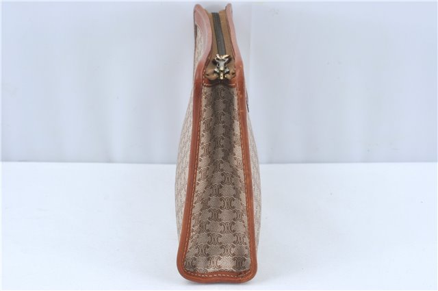 Authentic CELINE Macadam Blason Clutch Hand Bag PVC Leather Beige Brown J1978