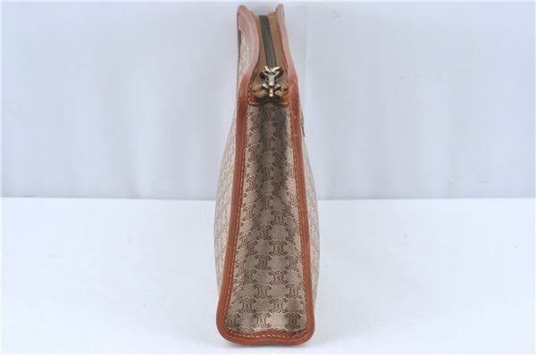 Authentic CELINE Macadam Blason Clutch Hand Bag PVC Leather Beige Brown J1978