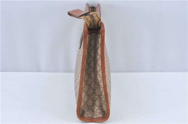 Authentic CELINE Macadam Blason Clutch Hand Bag PVC Leather Beige Brown J1978