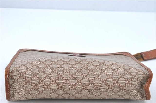 Authentic CELINE Macadam Blason Clutch Hand Bag PVC Leather Beige Brown J1978
