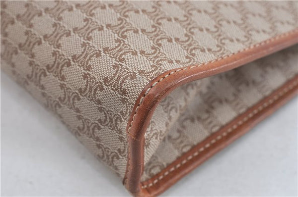 Authentic CELINE Macadam Blason Clutch Hand Bag PVC Leather Beige Brown J1978
