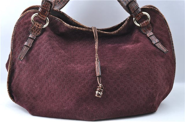 Auth CELINE Macadam Blason Shoulder Tote Bag Purse Suede Leather Purple J1980