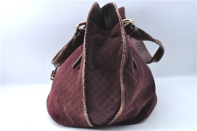 Auth CELINE Macadam Blason Shoulder Tote Bag Purse Suede Leather Purple J1980