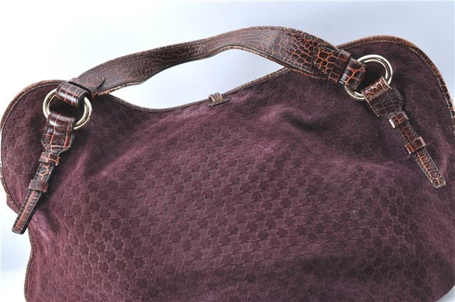 Auth CELINE Macadam Blason Shoulder Tote Bag Purse Suede Leather Purple J1980