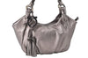 Authentic Ferragamo Gancini Tassel Leather Shoulder Bag Silver J1984