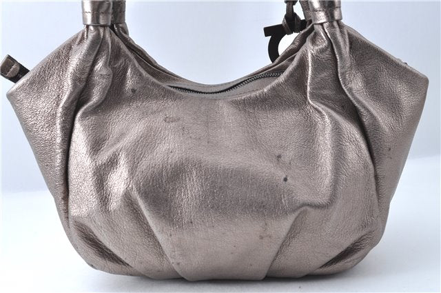 Authentic Ferragamo Gancini Tassel Leather Shoulder Bag Silver J1984