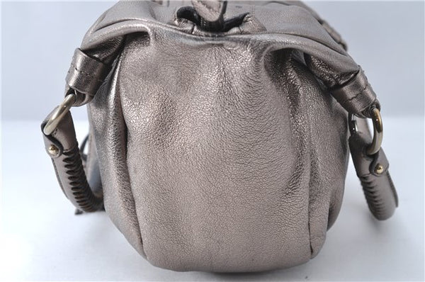 Authentic Ferragamo Gancini Tassel Leather Shoulder Bag Silver J1984