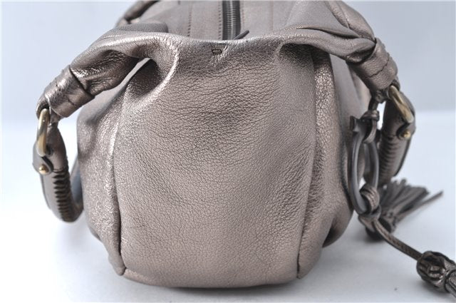 Authentic Ferragamo Gancini Tassel Leather Shoulder Bag Silver J1984