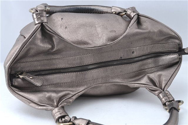 Authentic Ferragamo Gancini Tassel Leather Shoulder Bag Silver J1984