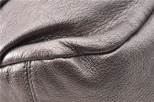 Authentic Ferragamo Gancini Tassel Leather Shoulder Bag Silver J1984
