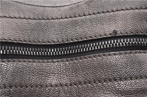 Authentic Ferragamo Gancini Tassel Leather Shoulder Bag Silver J1984