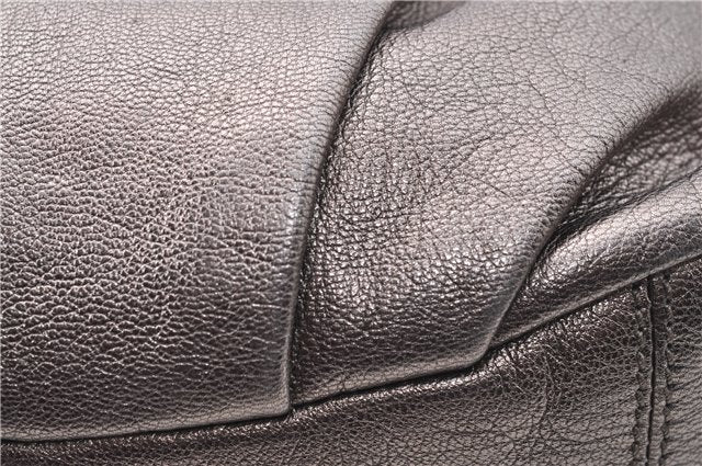 Authentic Ferragamo Gancini Tassel Leather Shoulder Bag Silver J1984