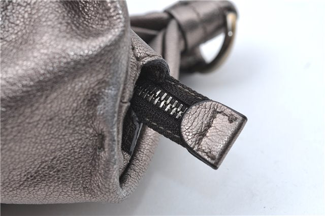 Authentic Ferragamo Gancini Tassel Leather Shoulder Bag Silver J1984